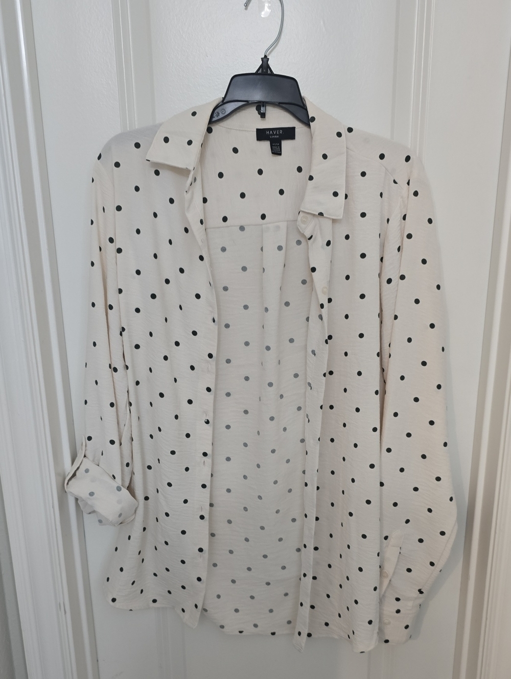 Have Ivory Button-Down with Dark Green Polka Dots